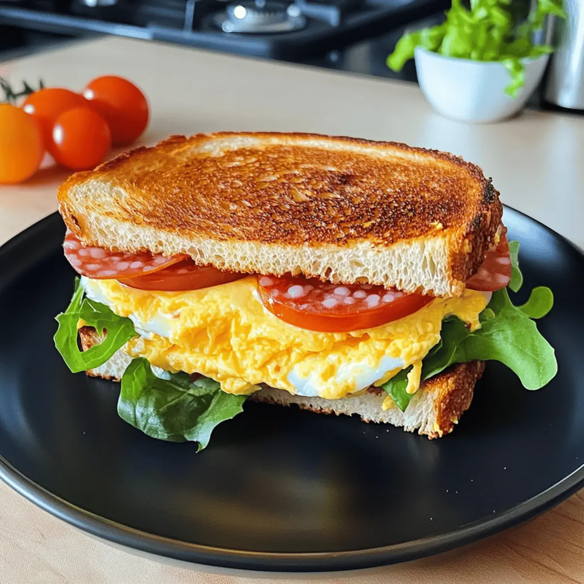 Leckere Toast-Sandwich mit Ei, Käse und Salami