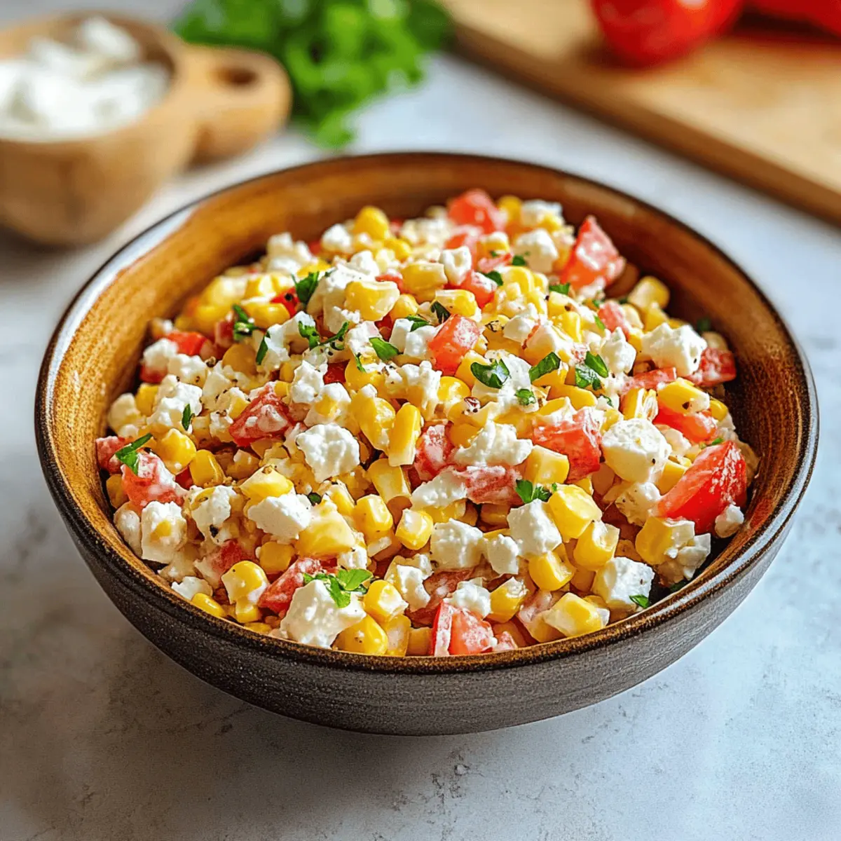 Frischer Paprika-Mais-Salat mit Feta-Dressing