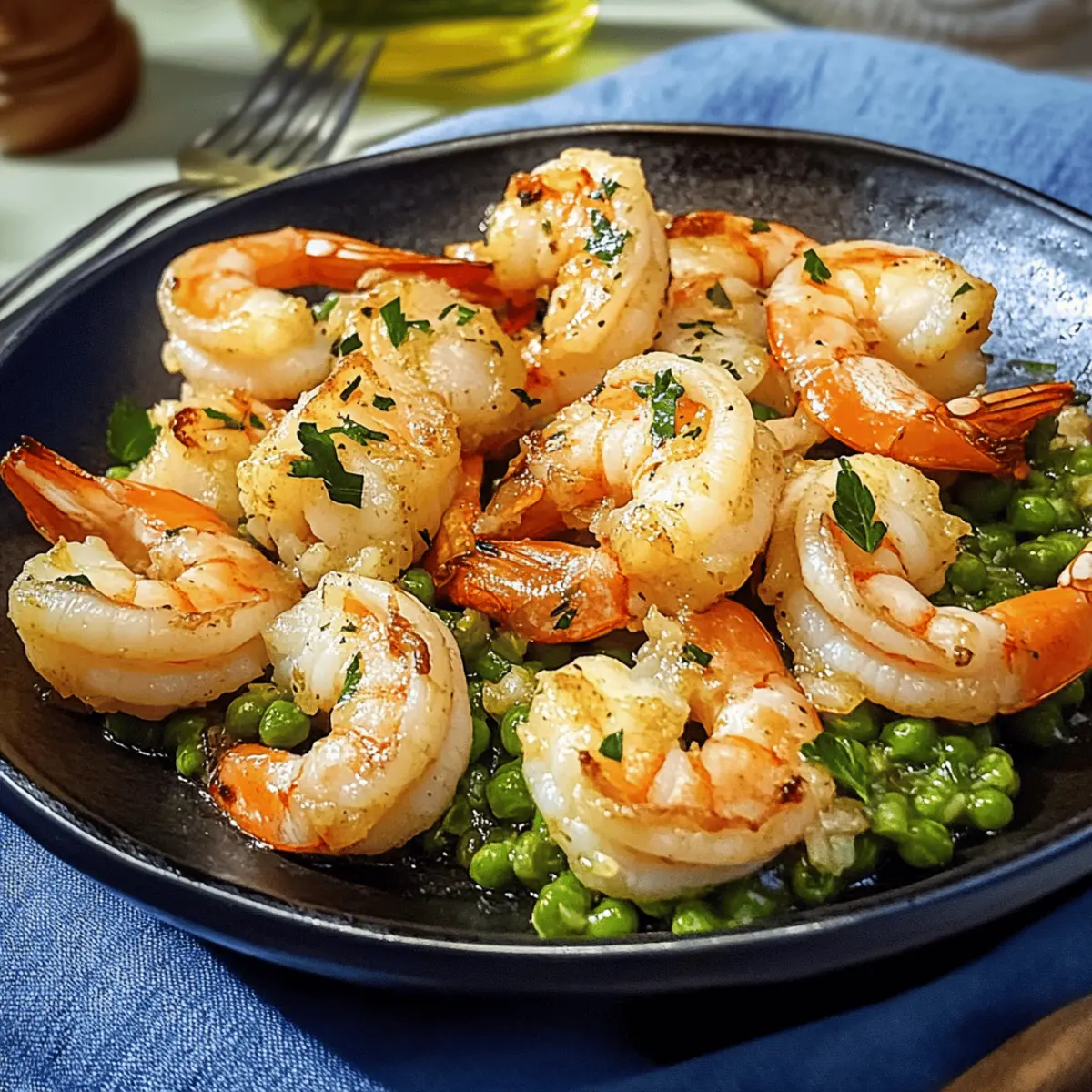 Mediterrane Knoblauch-Garnelen mit Erbsenreis