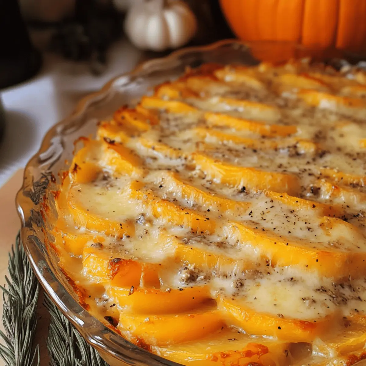 Kürbis-Kartoffel-Gratin mit Gorgonzola genießen