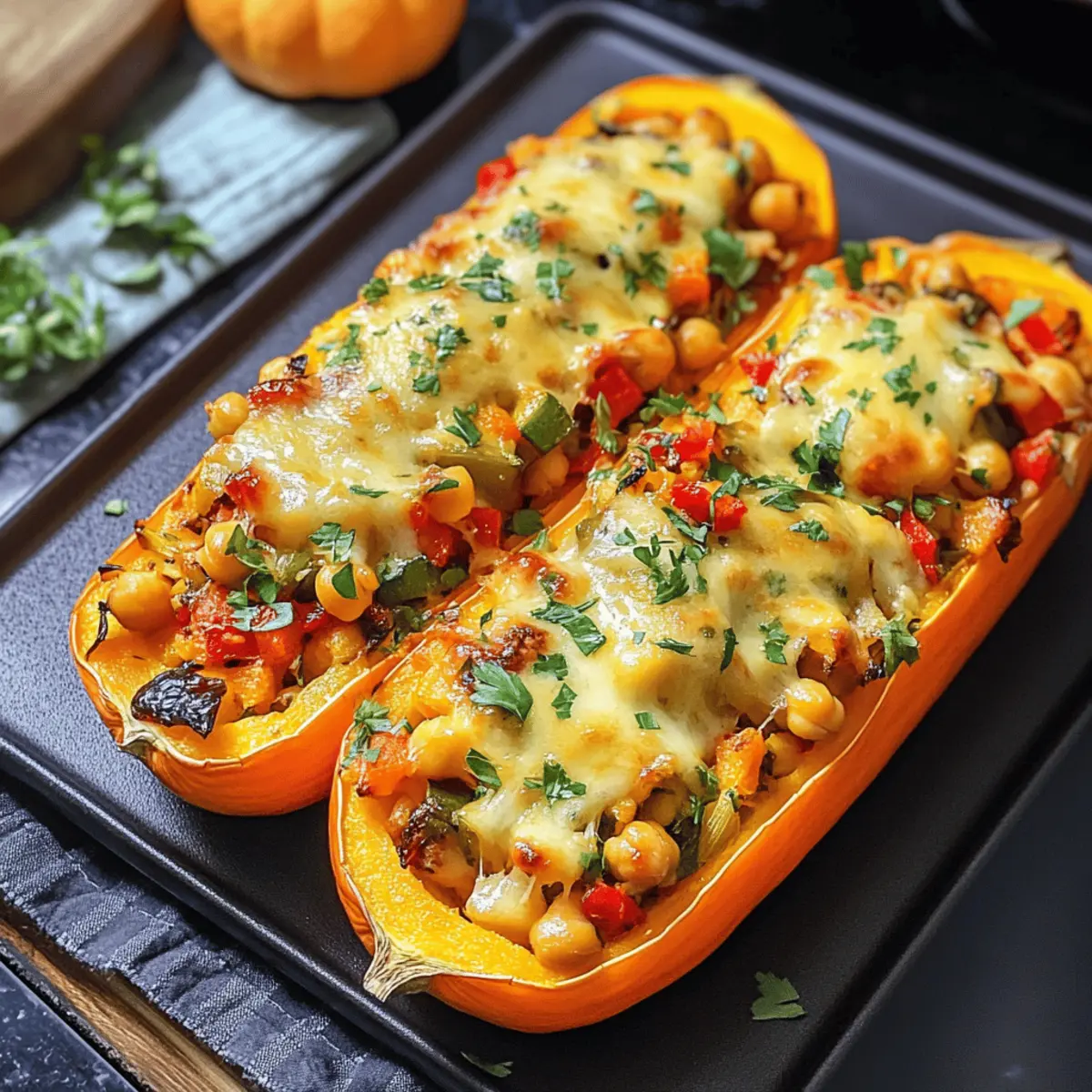 Veganer gefüllter Butternutkürbis aus dem Ofen