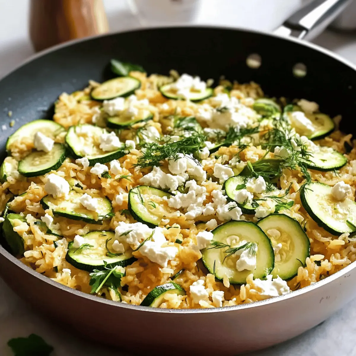 Zucchini Reis Pfanne mit Feta in 20 Minuten fertig