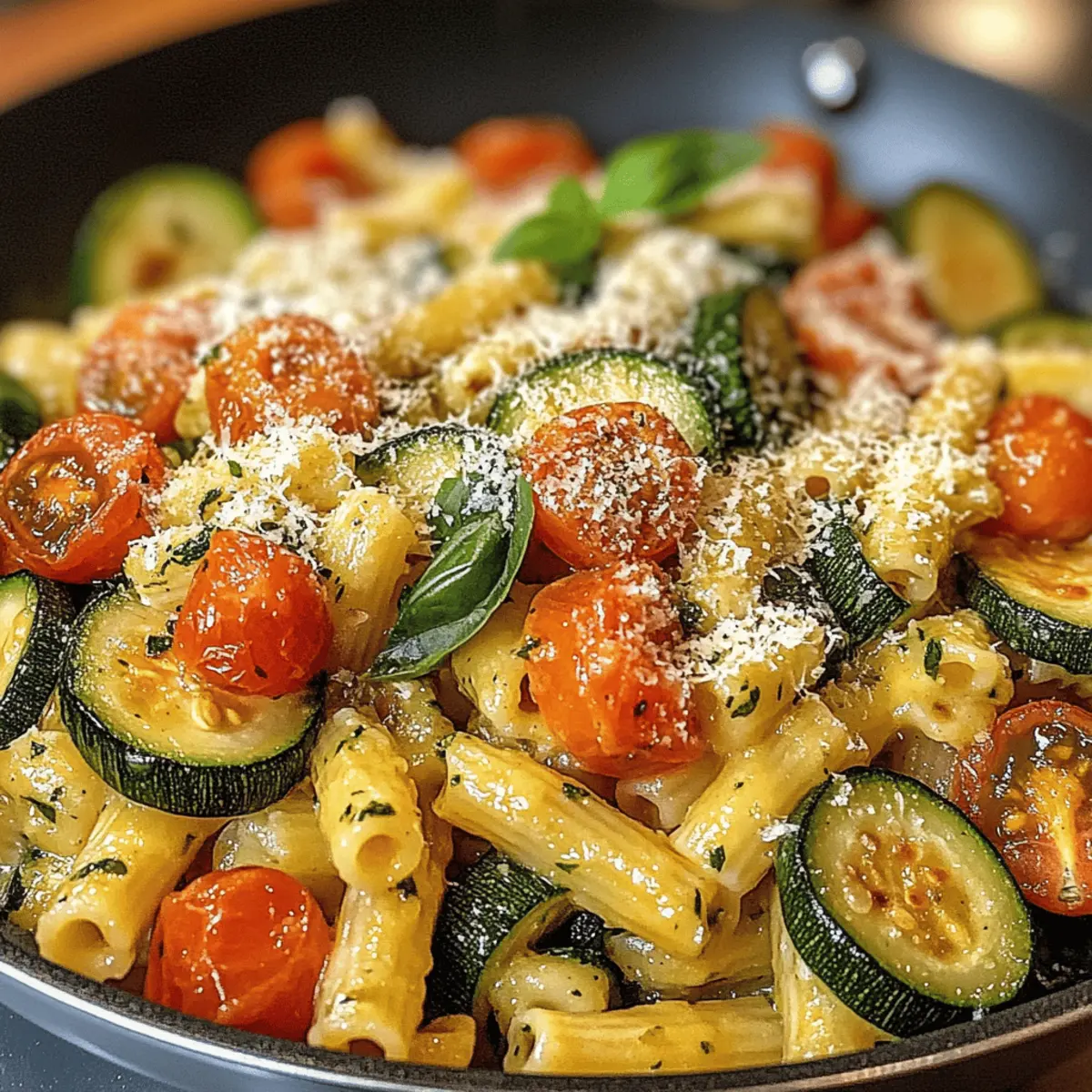 Cremige Zucchini-Tomaten-Pasta-Pfanne für schnelles Kochen