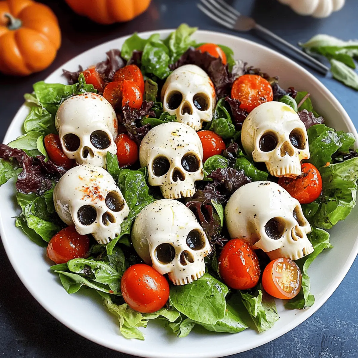 Kreativer Halloween Salat mit Mozzarella-Mumien