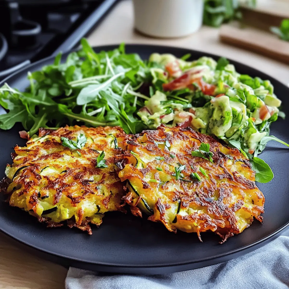 Leckere Zucchini-Rösti mit frischem Salat