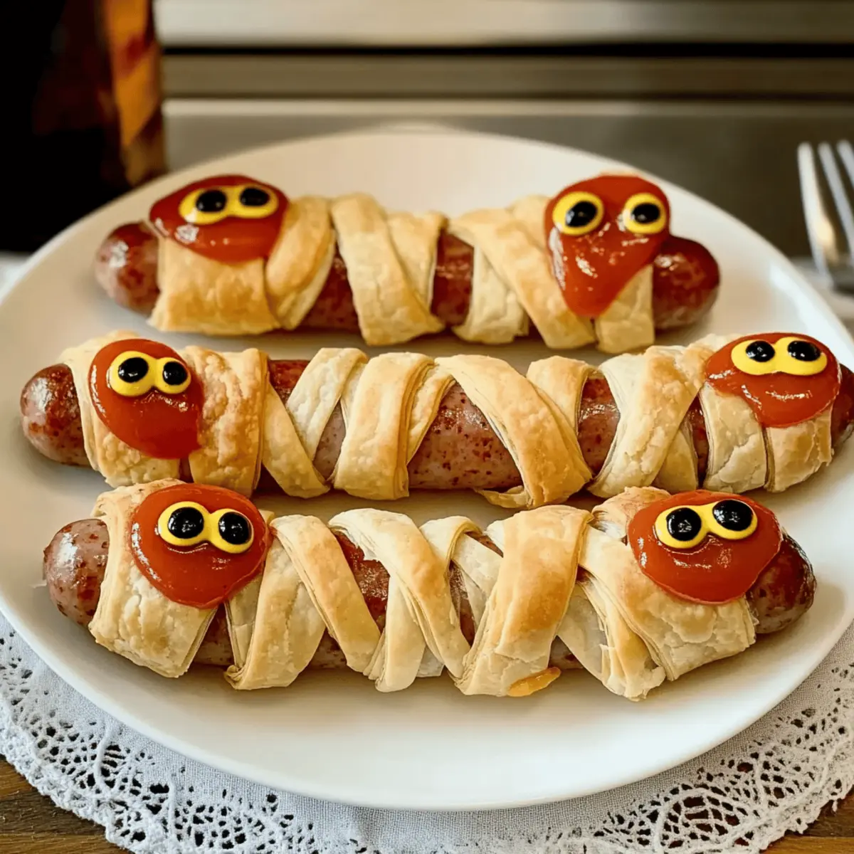 Blätterteig-Würstchen-Mumien für Halloween-Festlichkeiten