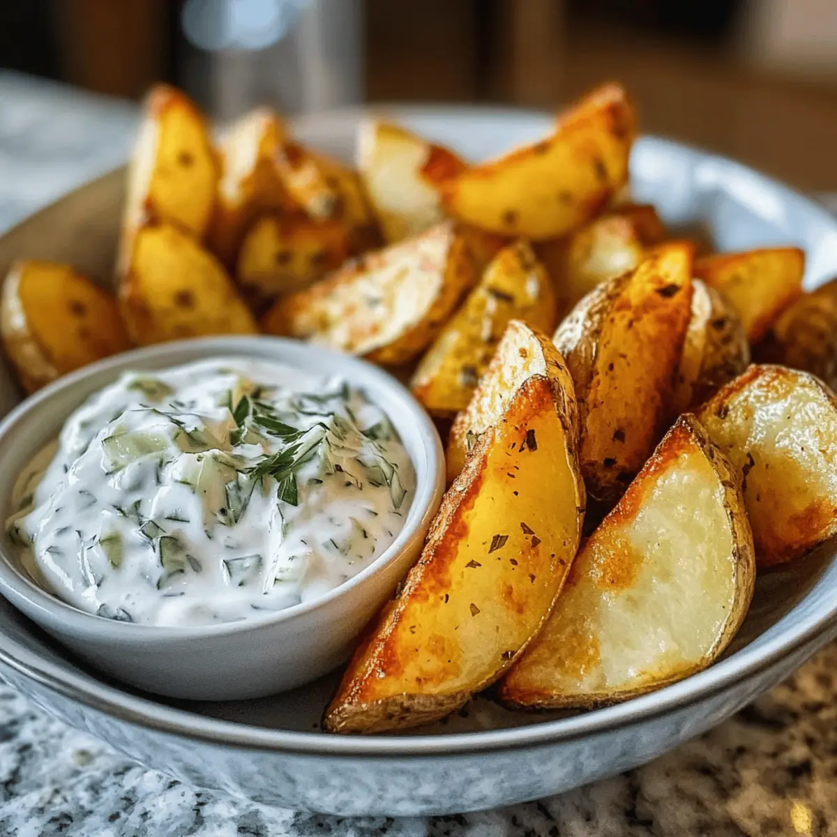 Kartoffelspalten mit Gurkendip: Knusprig & erfrischend