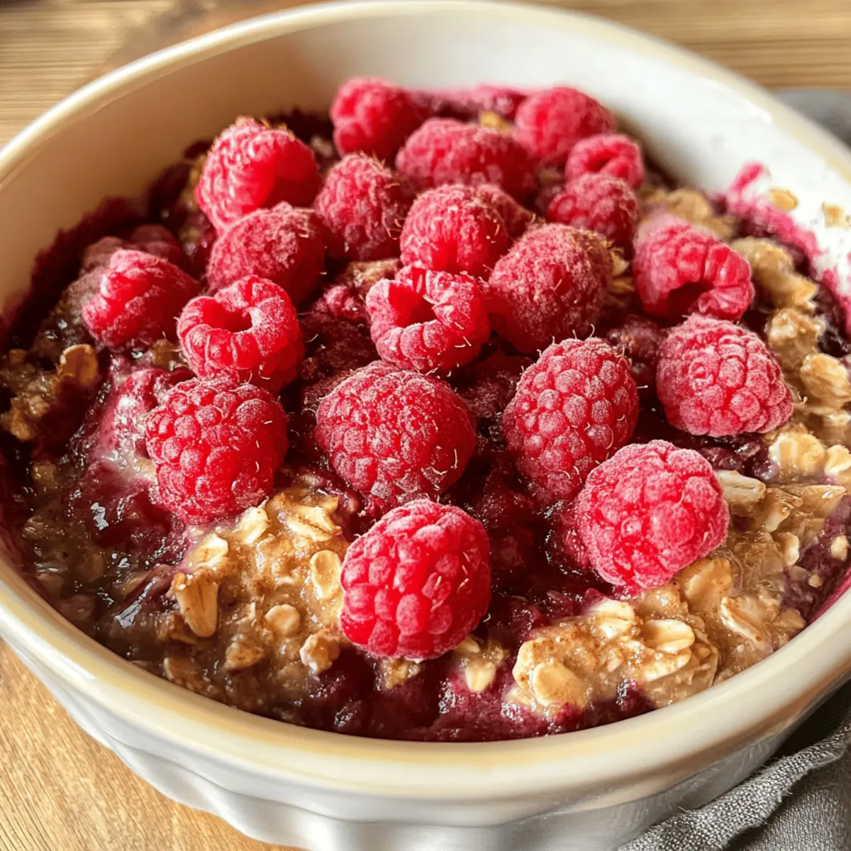 Vegane gebackene Haferflocken mit Himbeeren genießen
