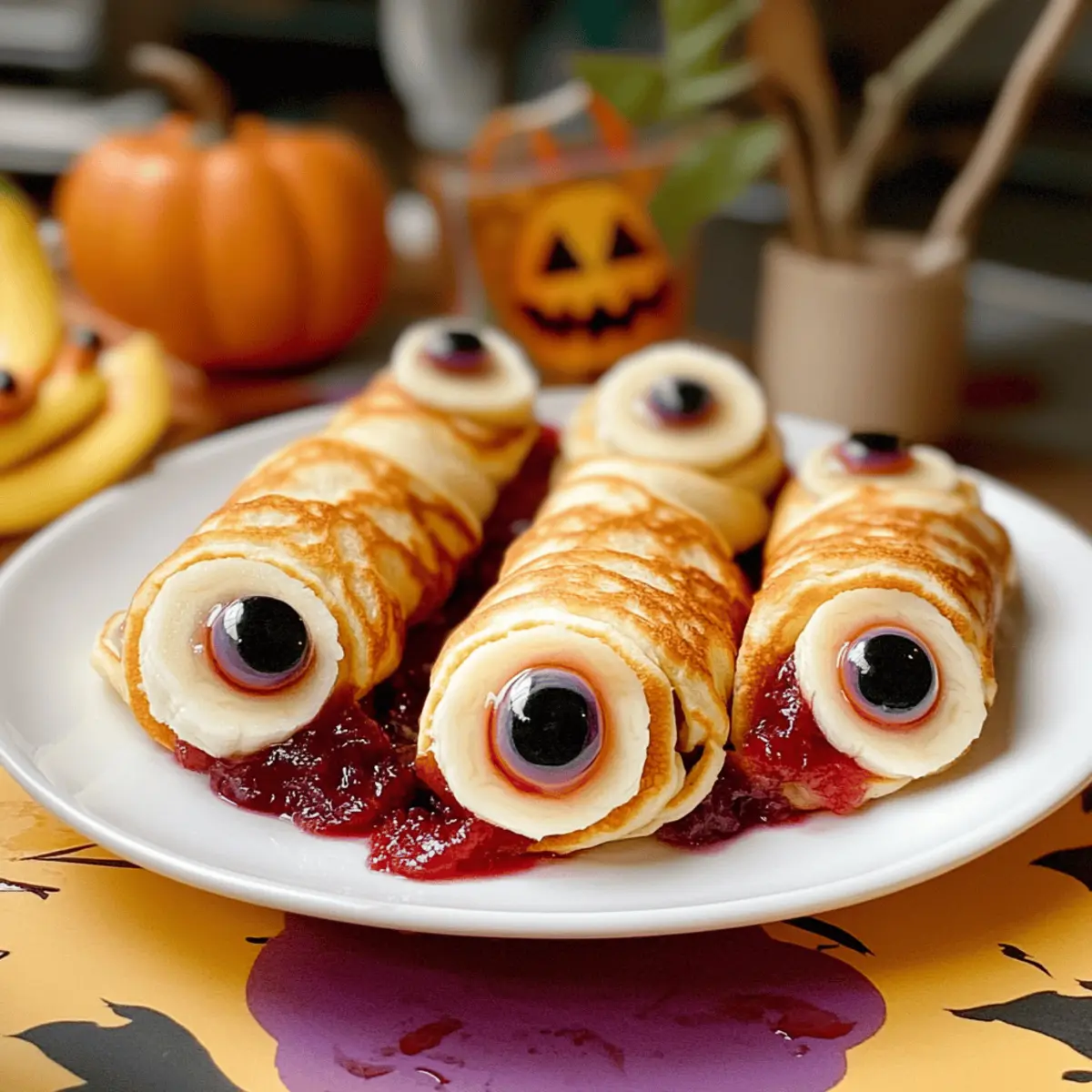 Gruselige Pfannkuchen Monsteraugen für Halloween Buffet