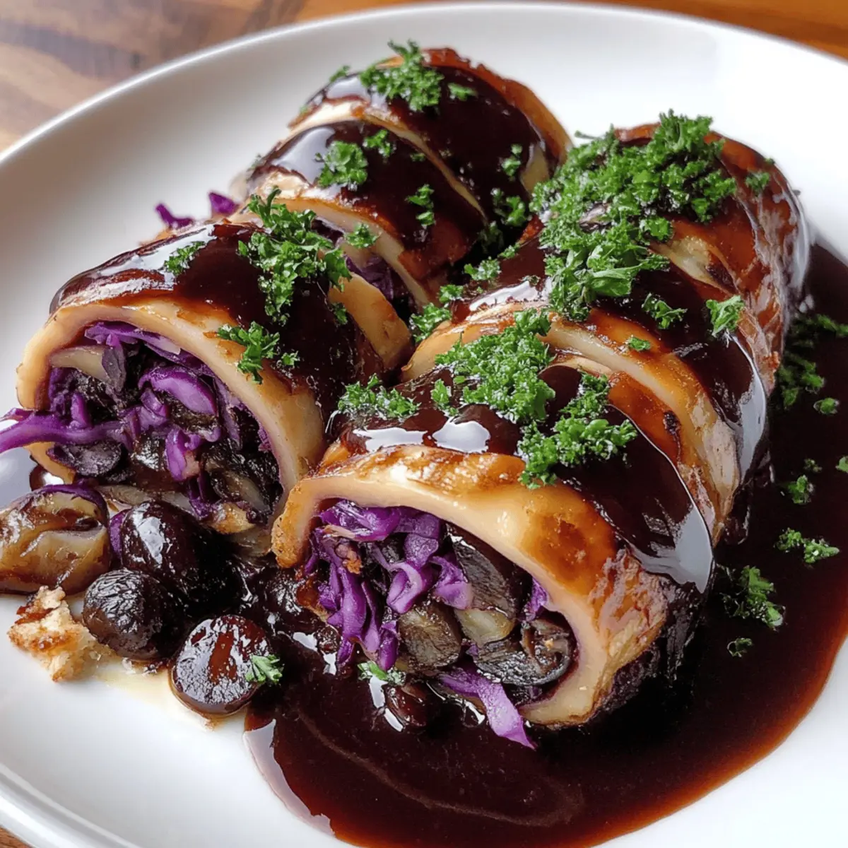 Mini-Schweinerouladen mit Rotkohl und Pflaumen genießen