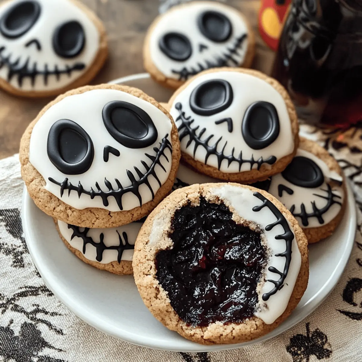 Einfache Jack Skellington Kekse mit Kirschmarmelade