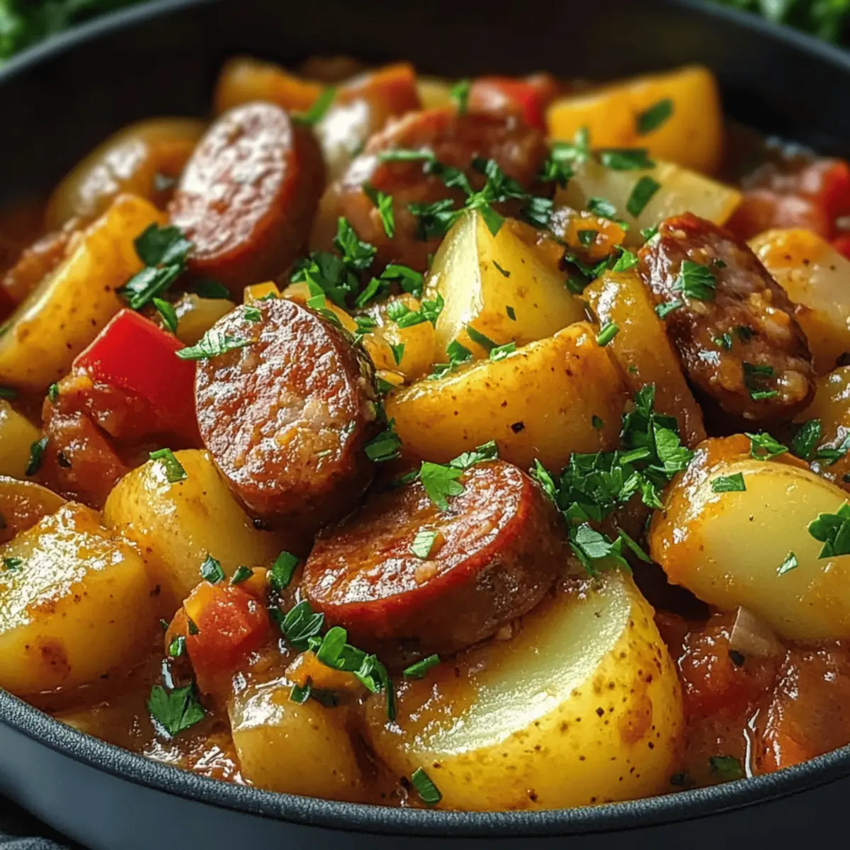 Herzhaftes Kartoffelgulasch mit Wurst für Soulfood-Genuss