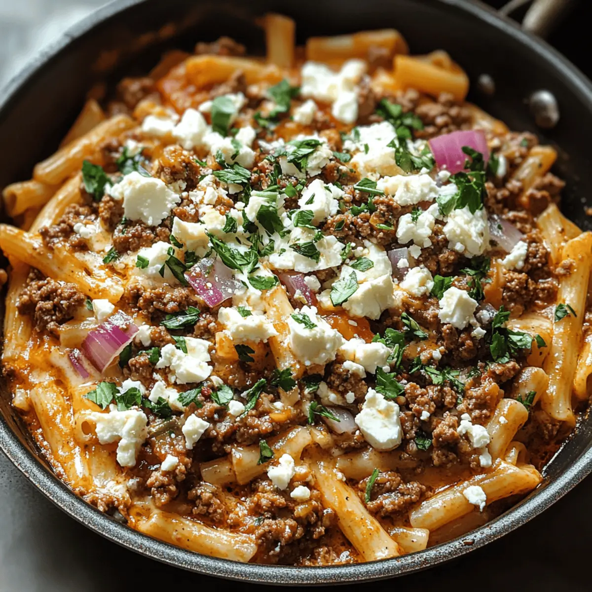 Kritharaki-Hackfleischpfanne mit Feta und lecker in 30 Min