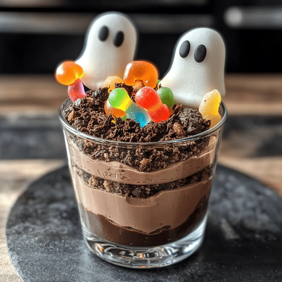 Gruselige Schokoladenmousse für Halloween feiern