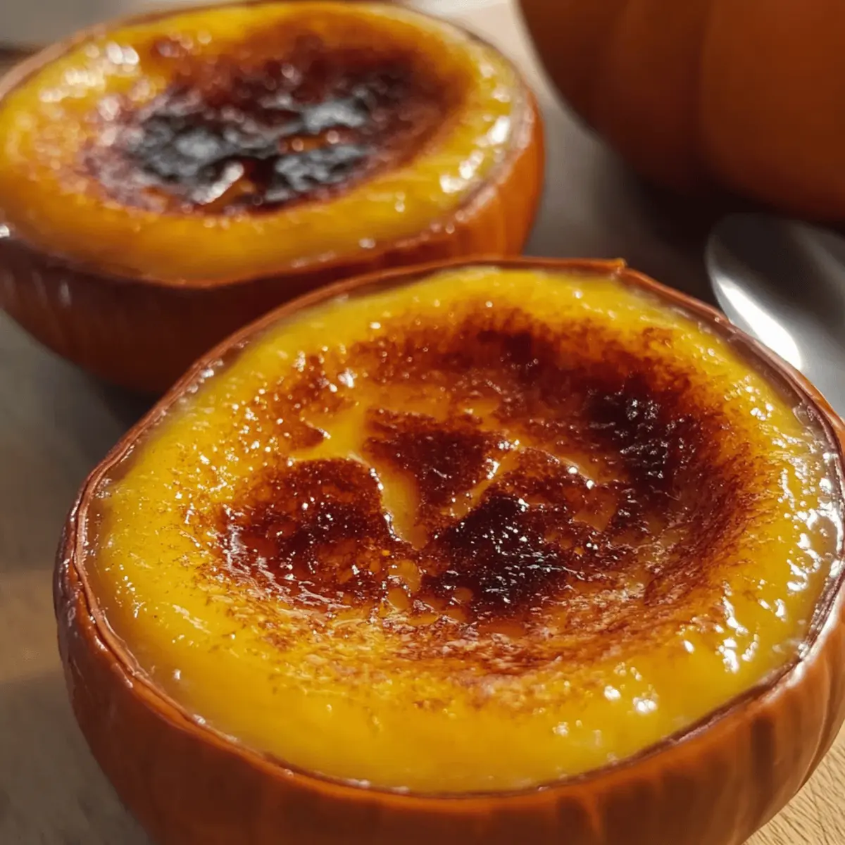 Kürbis Crème Brûlée im Mini Kürbis serviert