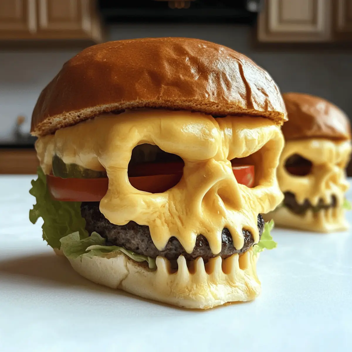 Käseburger Schädel für ein spooktacular Halloween