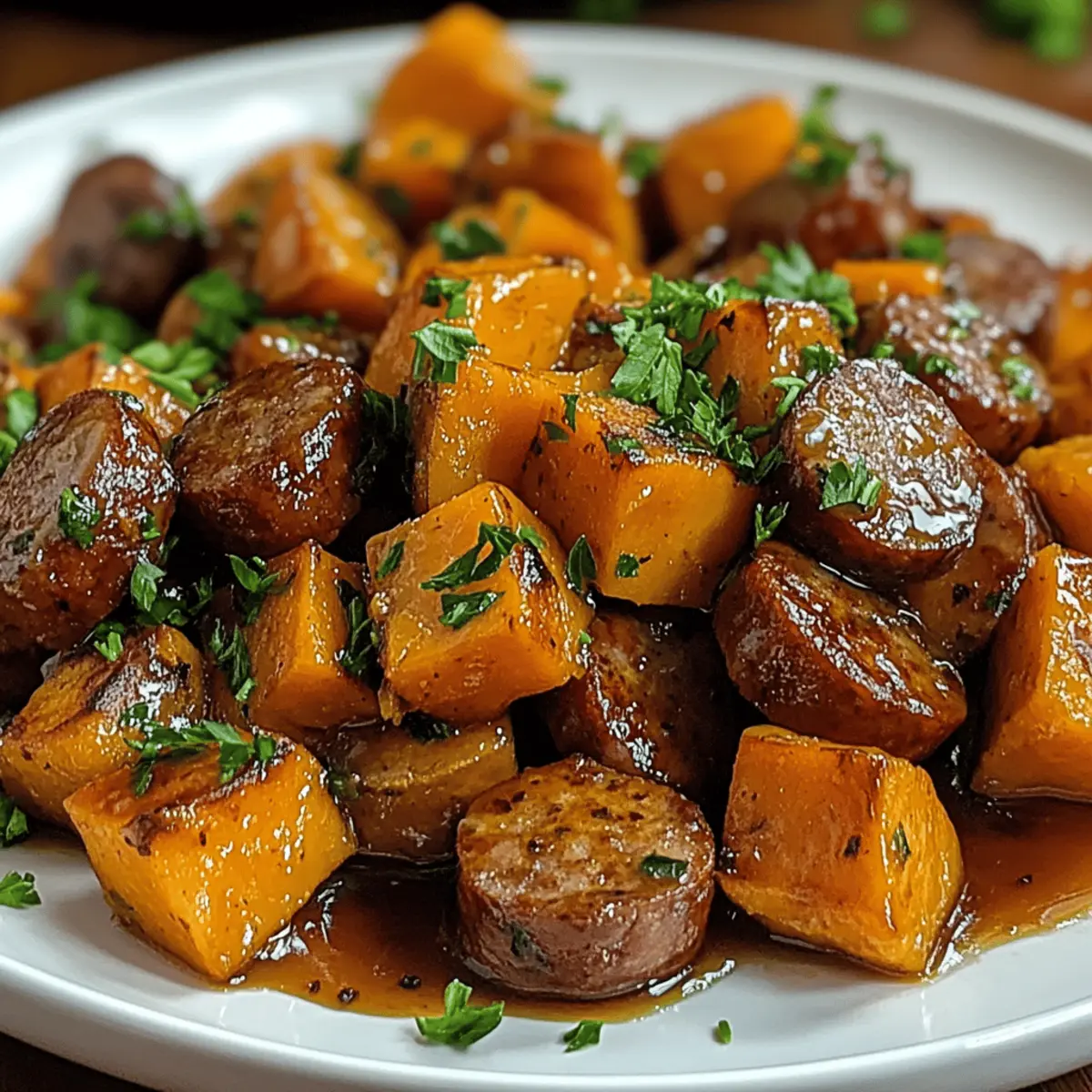 Wurst und Süßkartoffeln mit Honig-Knoblauch-Sauce in 30 Minuten