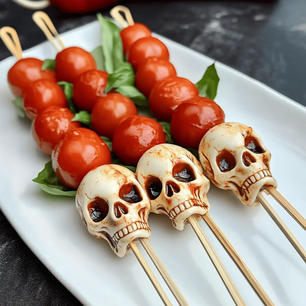 Halloween Caprese Salat Spieße für gruselige Feiern