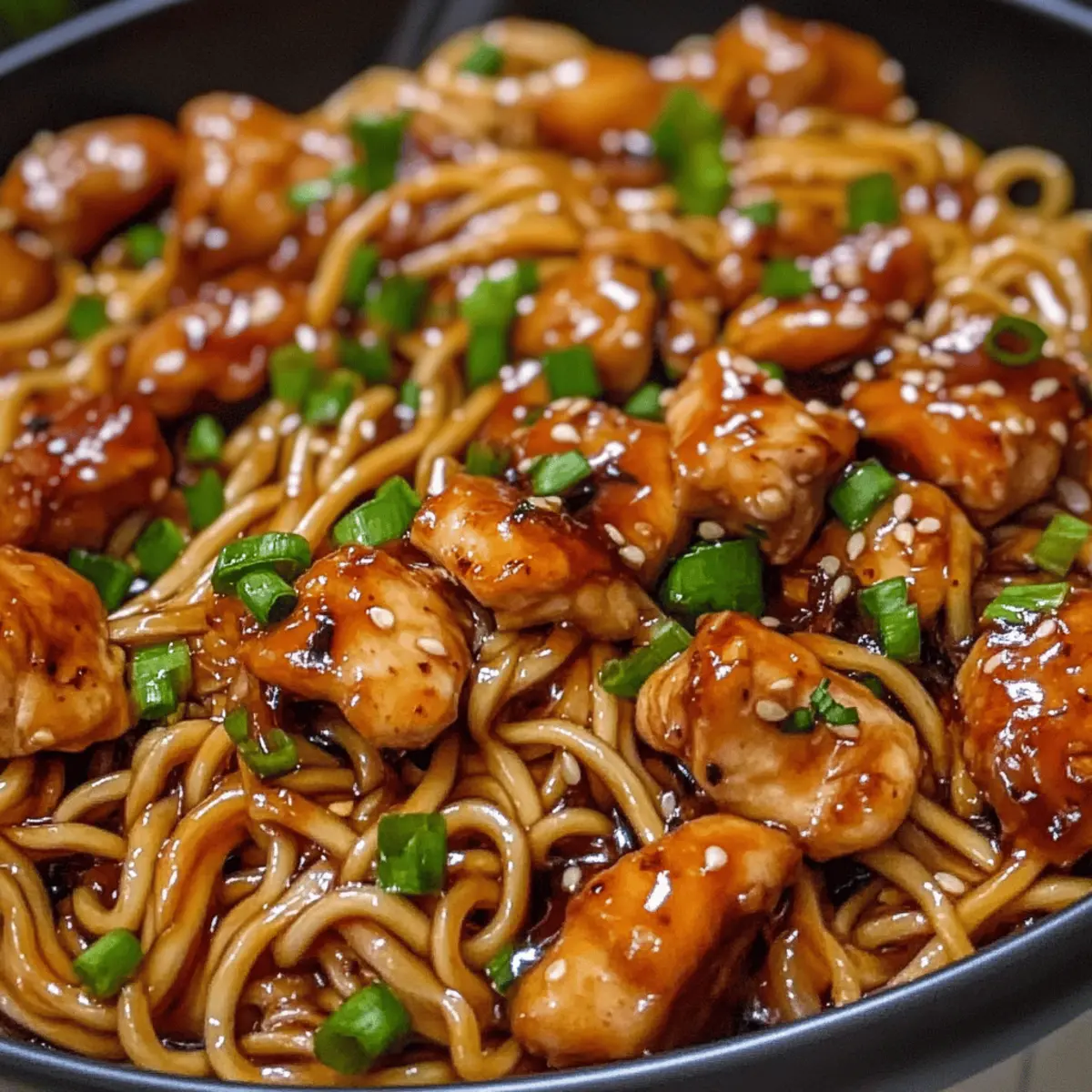 Klebrige Knoblauchhähnchen-Nudeln in 20 Minuten