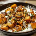 Goldbraun gerösteter Kürbis mit Joghurtsauce