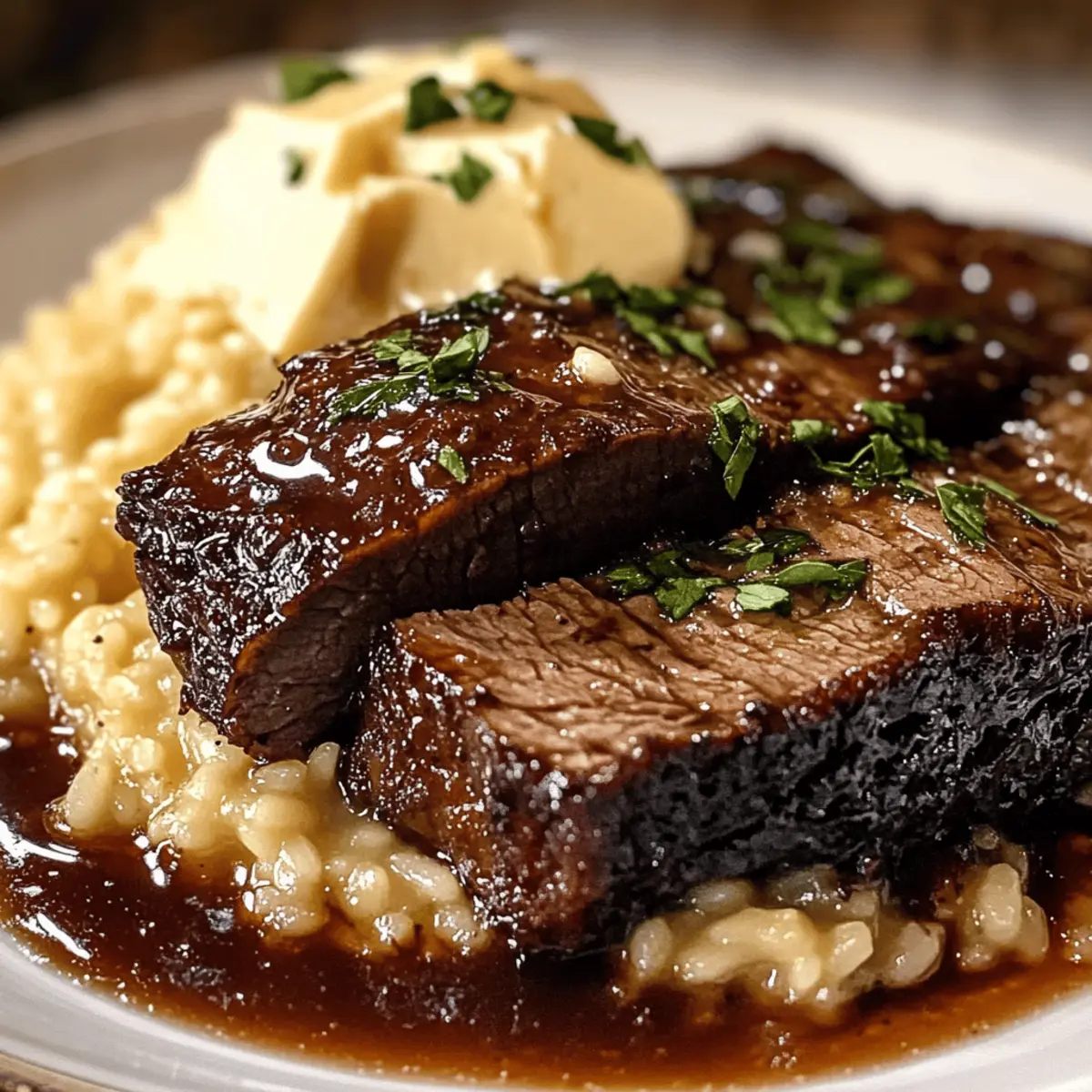Zarte Rinderbrust in Cola mit Parmesan-Risotto