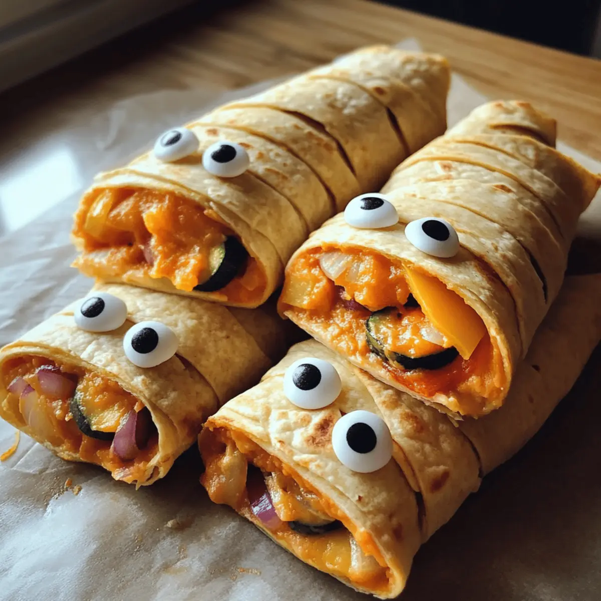 Gruselig-süße Mumien-Gemüse-Wraps für Halloween