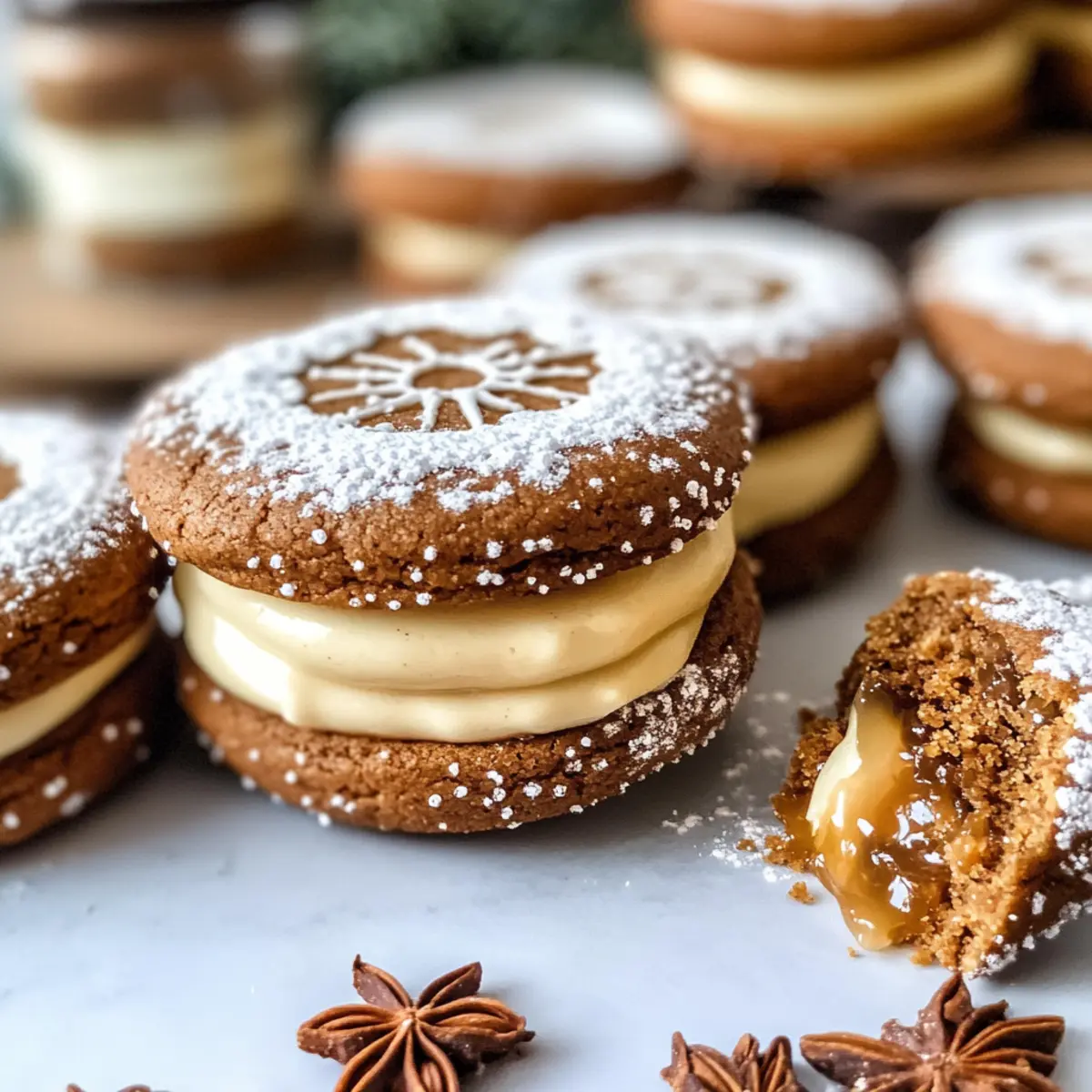 Lebkuchenkekse mit Vanille-Likörcreme und Salzkaramell