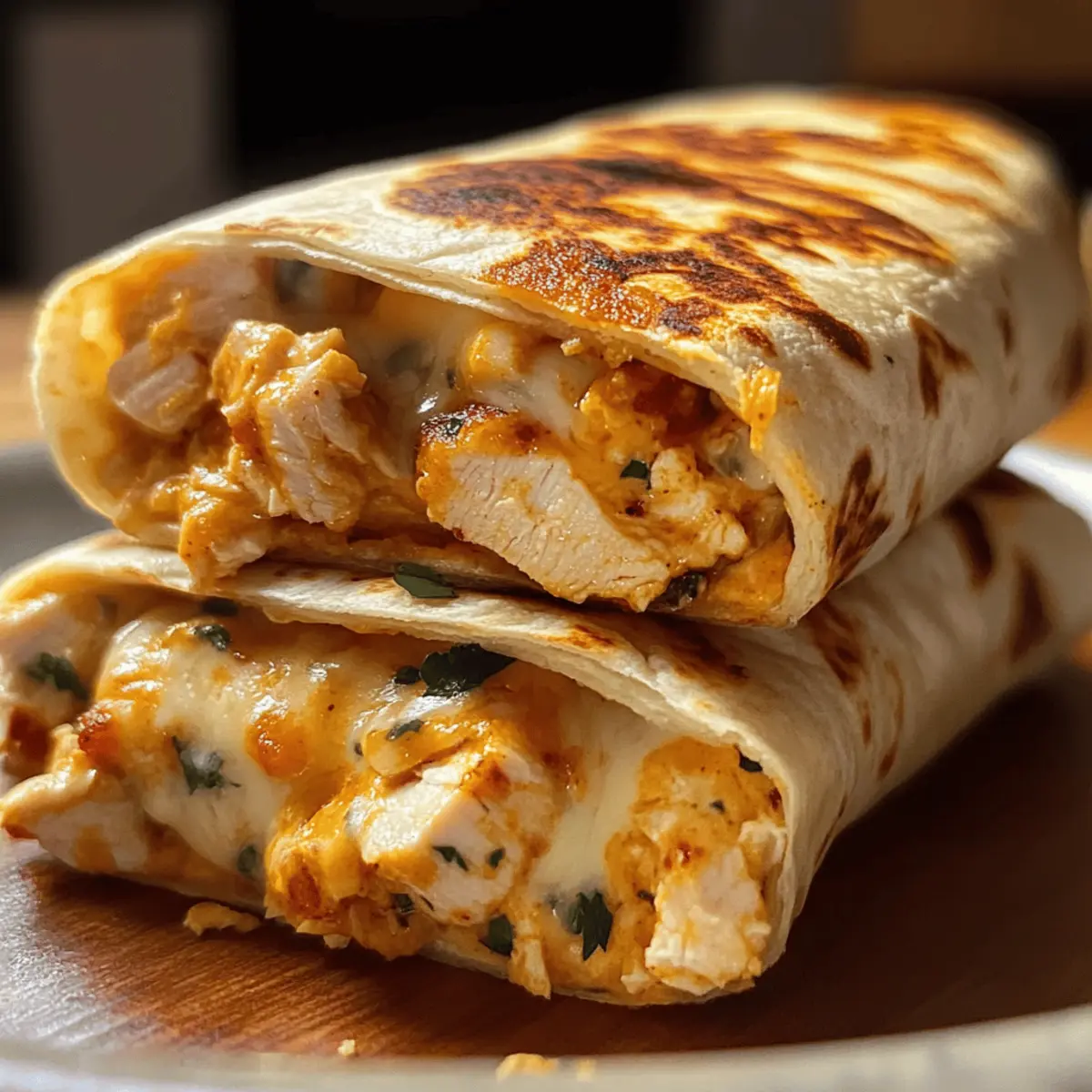 Leckere, klebrige, käsige Knoblauch-Hühnchen-Wraps