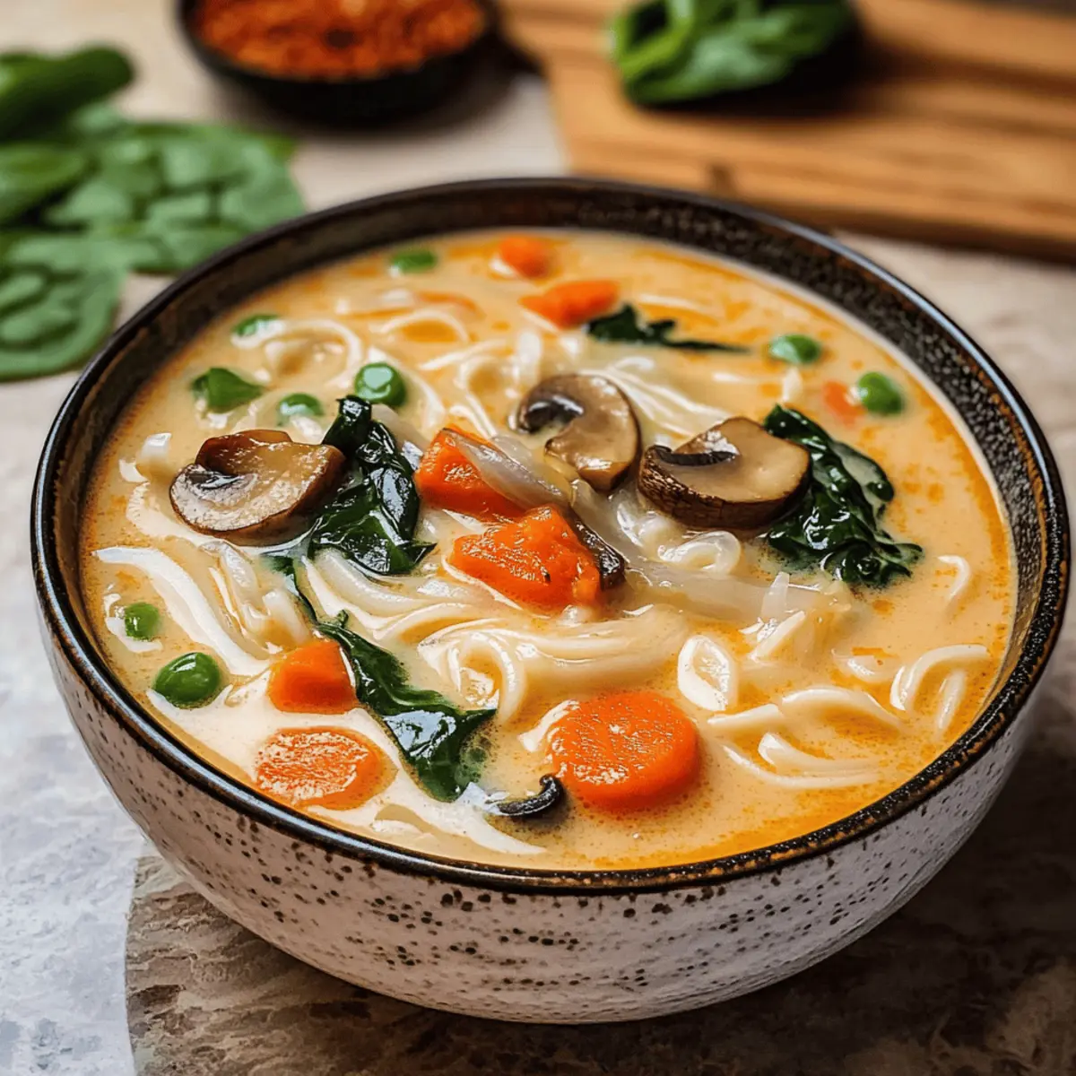 Asiatische Kokos-Curry-Suppe mit Reisnudeln genießen