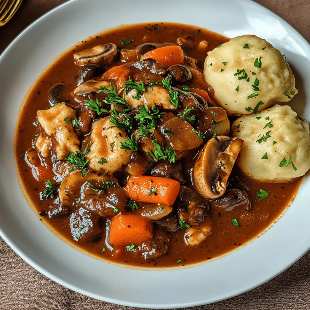 Vegan Gulasch mit Pilzen und Semmelknödeln Rezept