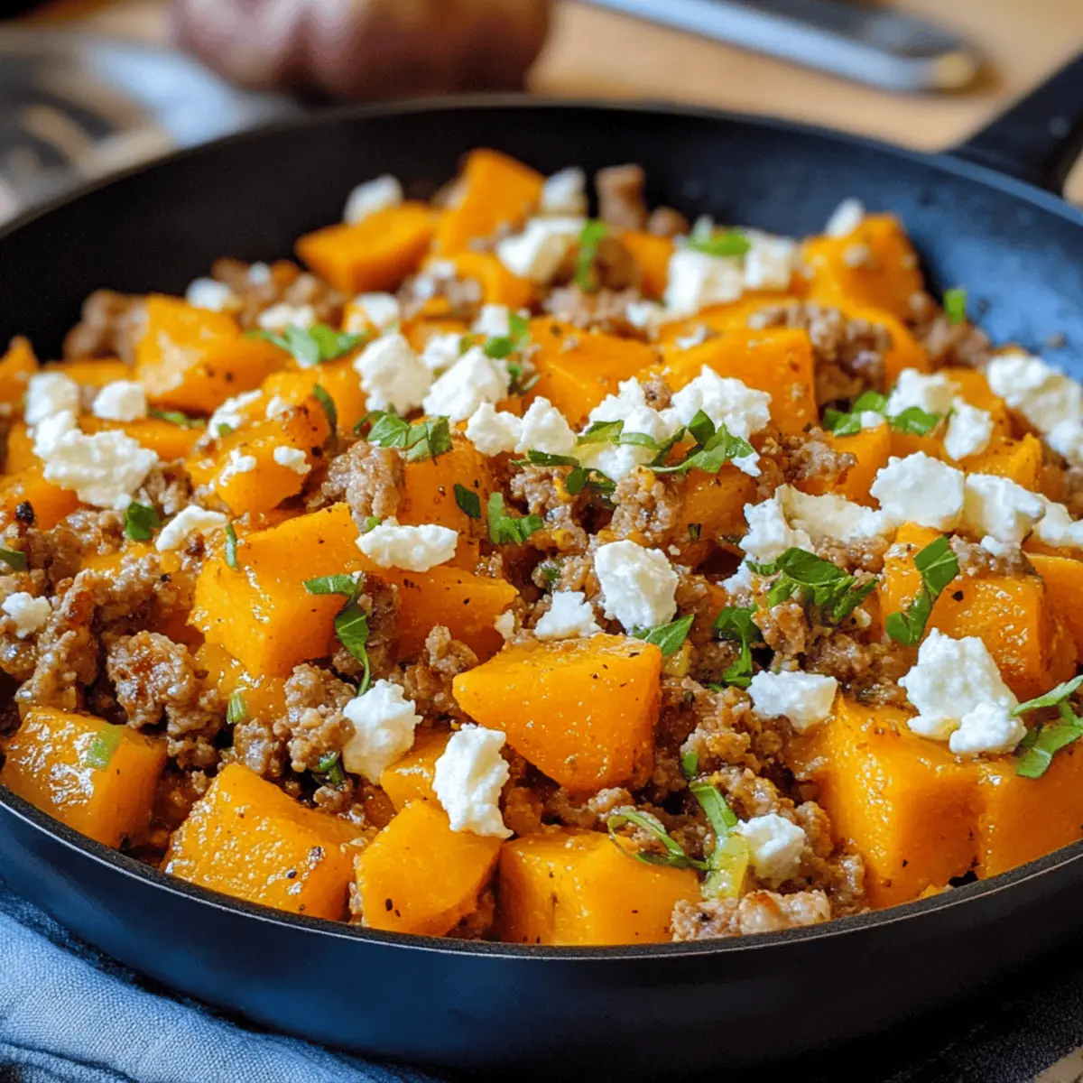 Kürbis-Hackfleisch-Pfanne mit Feta für die Familie