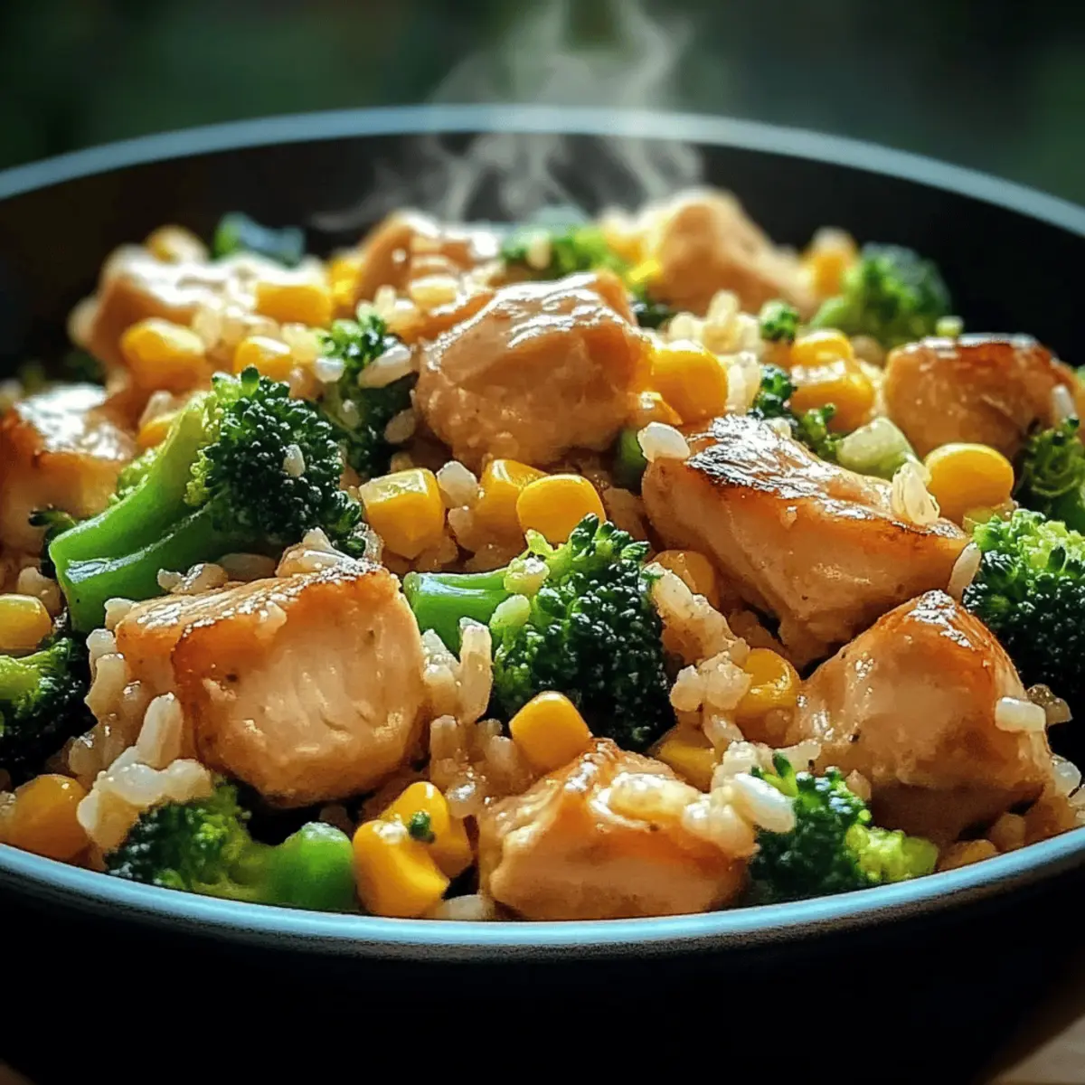 Hähnchen-Reis-Pfanne mit Brokkoli und Mais schnell zubereitet