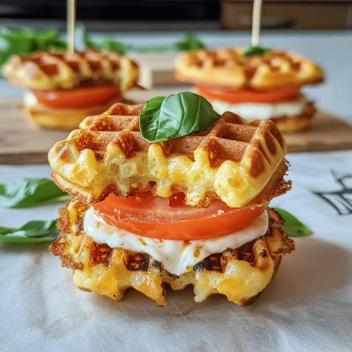 Mini-Waffelburger mit Tomate und Mozzarella