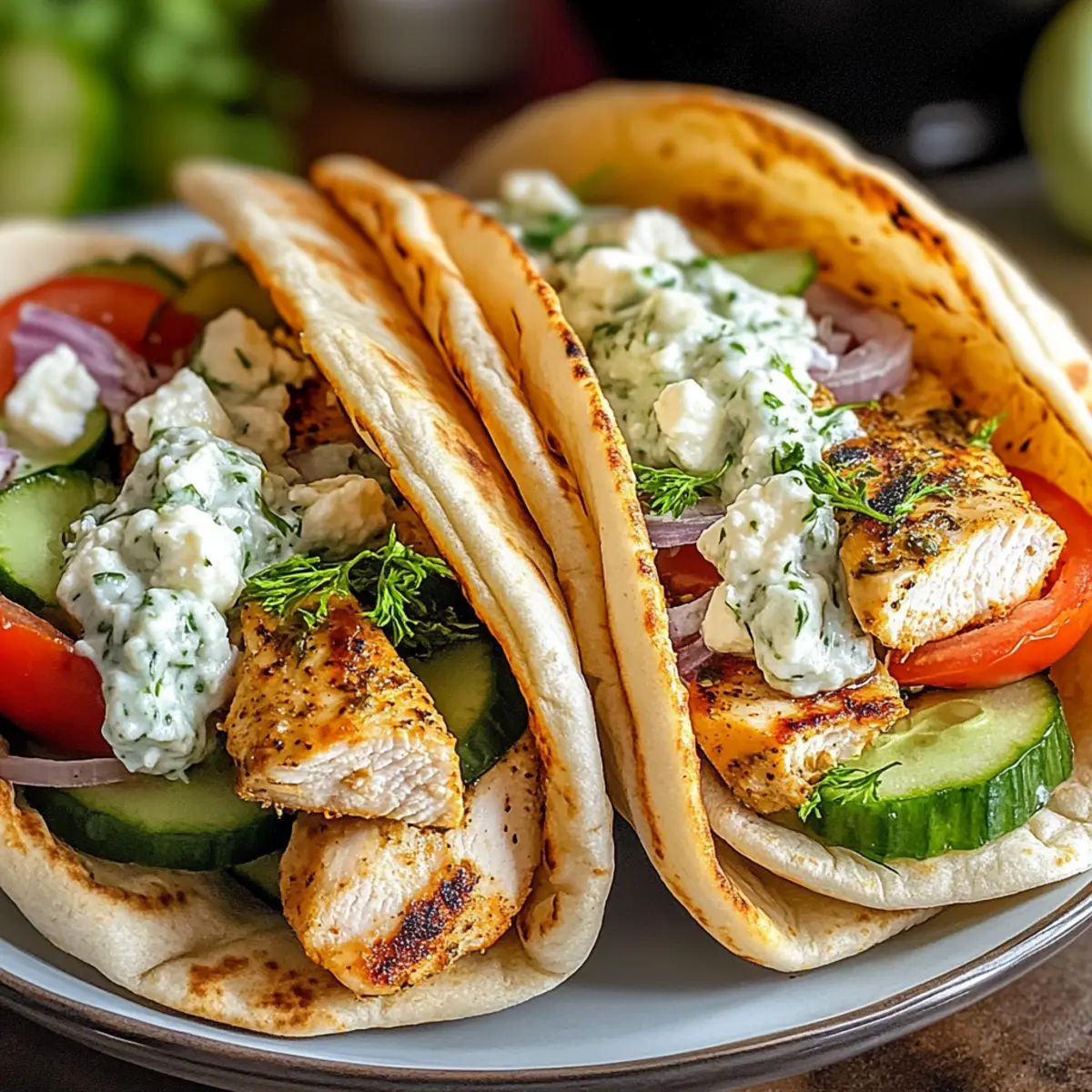 Griechische Hähnchen-Pitas mit Tzatziki und Feta schnell genießen