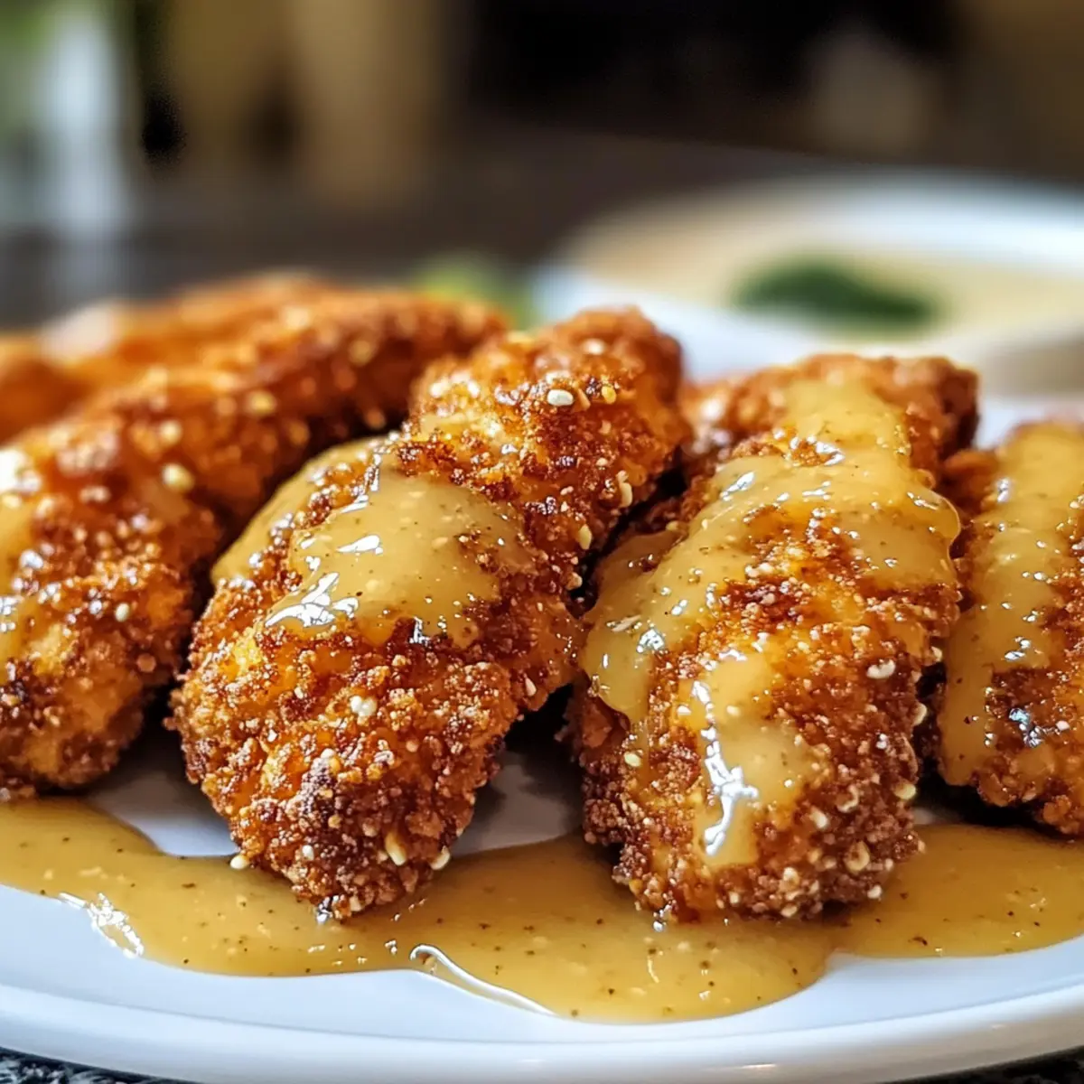 Hähnchen mit Brezelkruste und Honig-Senf-Sauce