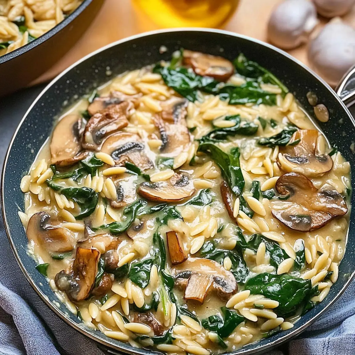Orzo Pan mit Pilzen und Spinat in 30 Minuten