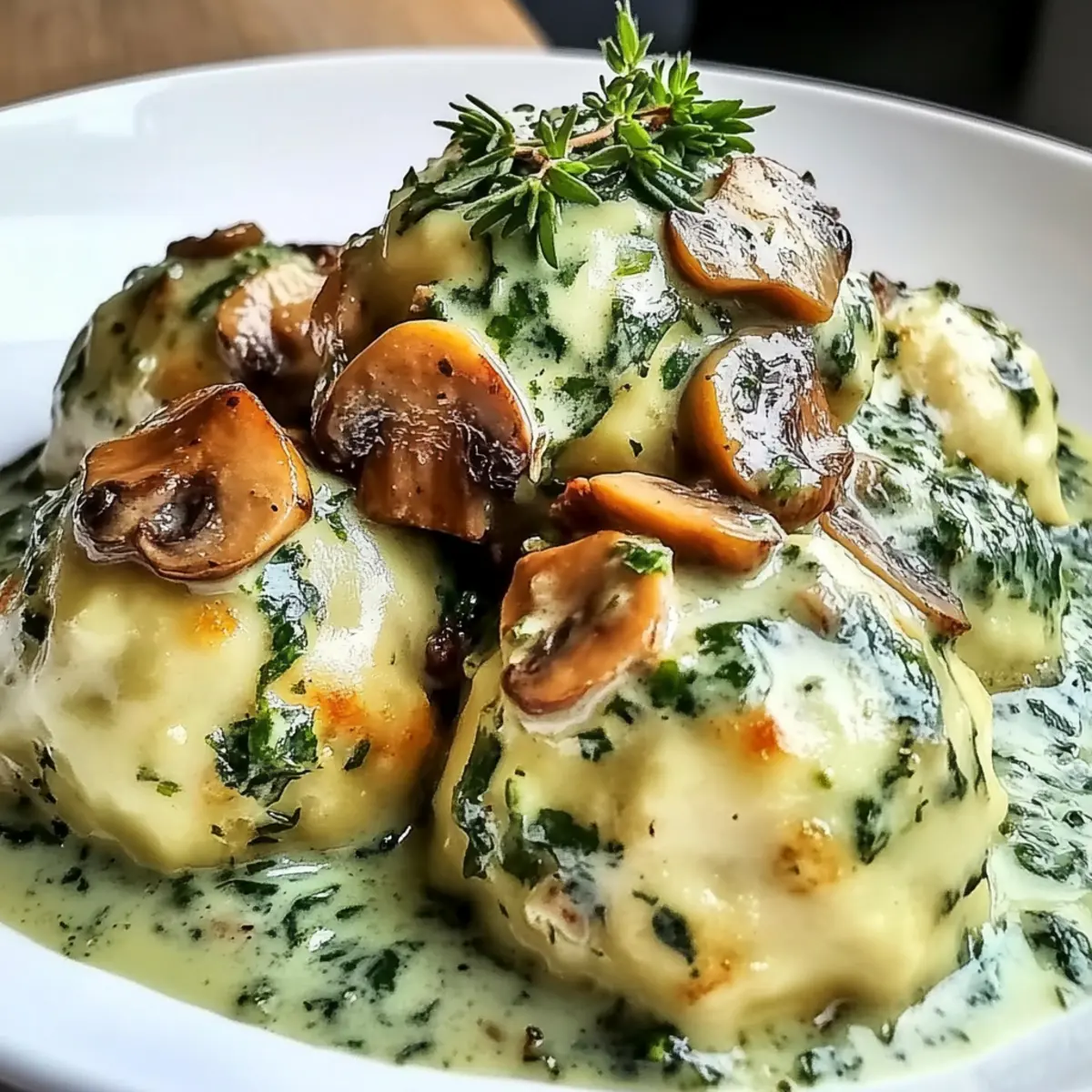 Spinatknödel mit Pilzragout für Genießer