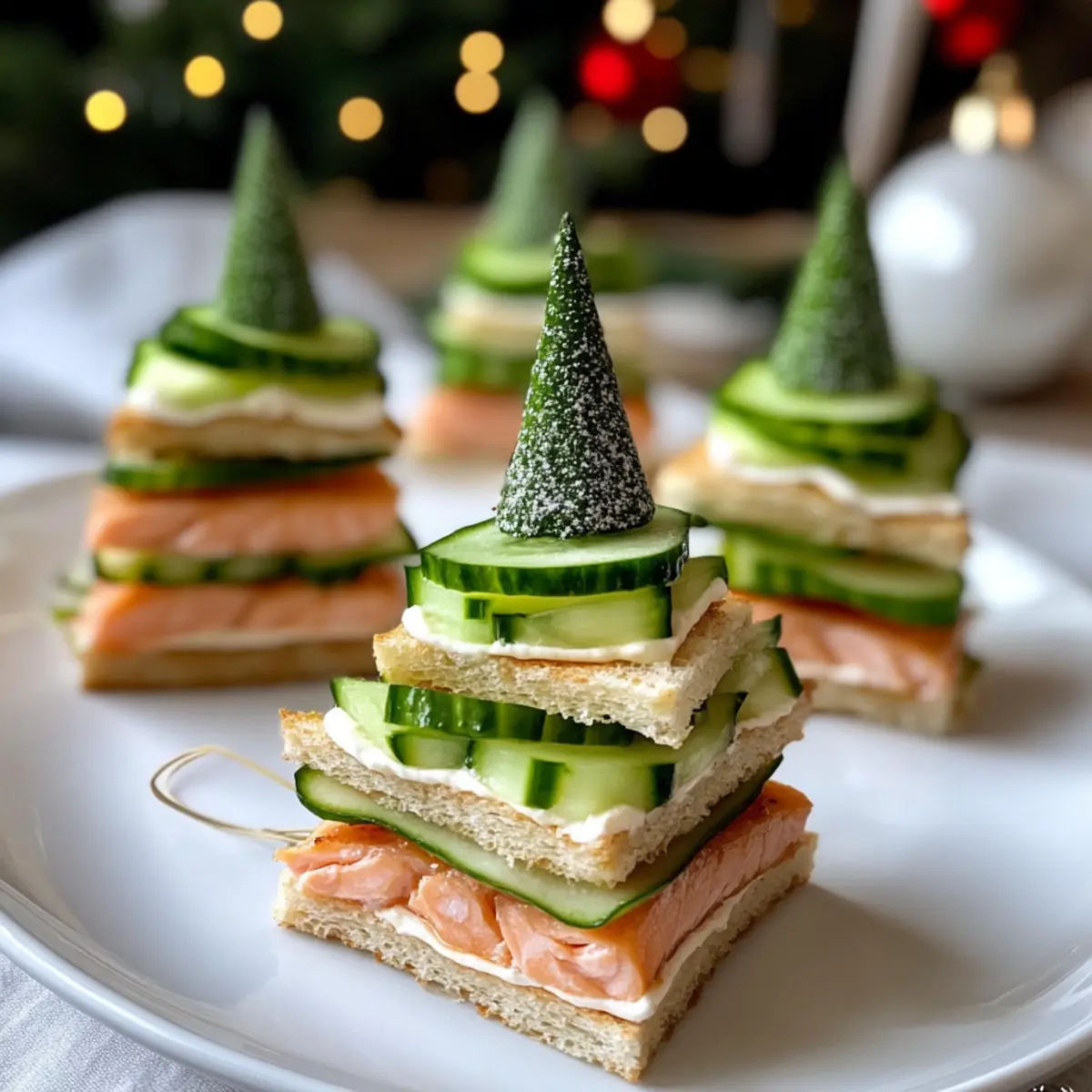 Tannenbaum-Snack: Gurken-Lachs-Sandwiches für Feiern