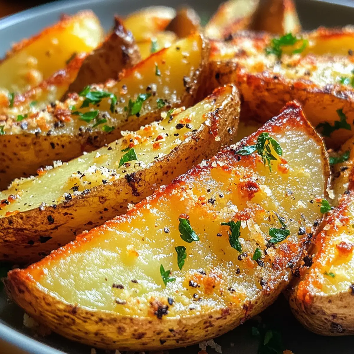 Gebratene Knoblauch-Parmesan-Kartoffelspalten ganz einfach