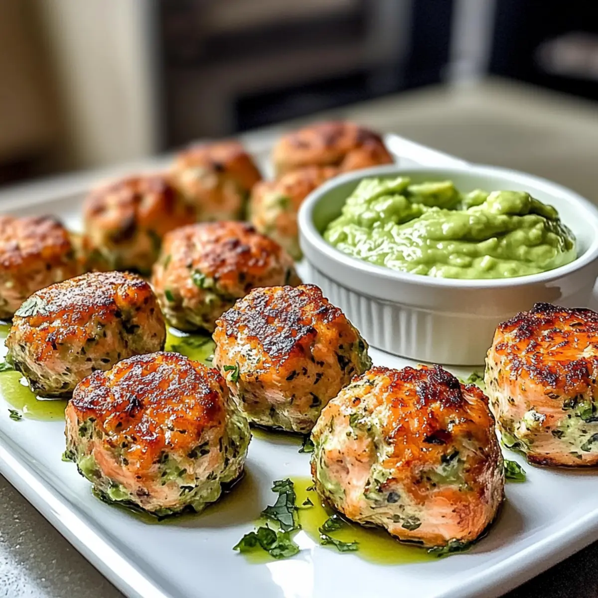 Gebratene Lachsfrikadellen mit cremiger Avocadosauce