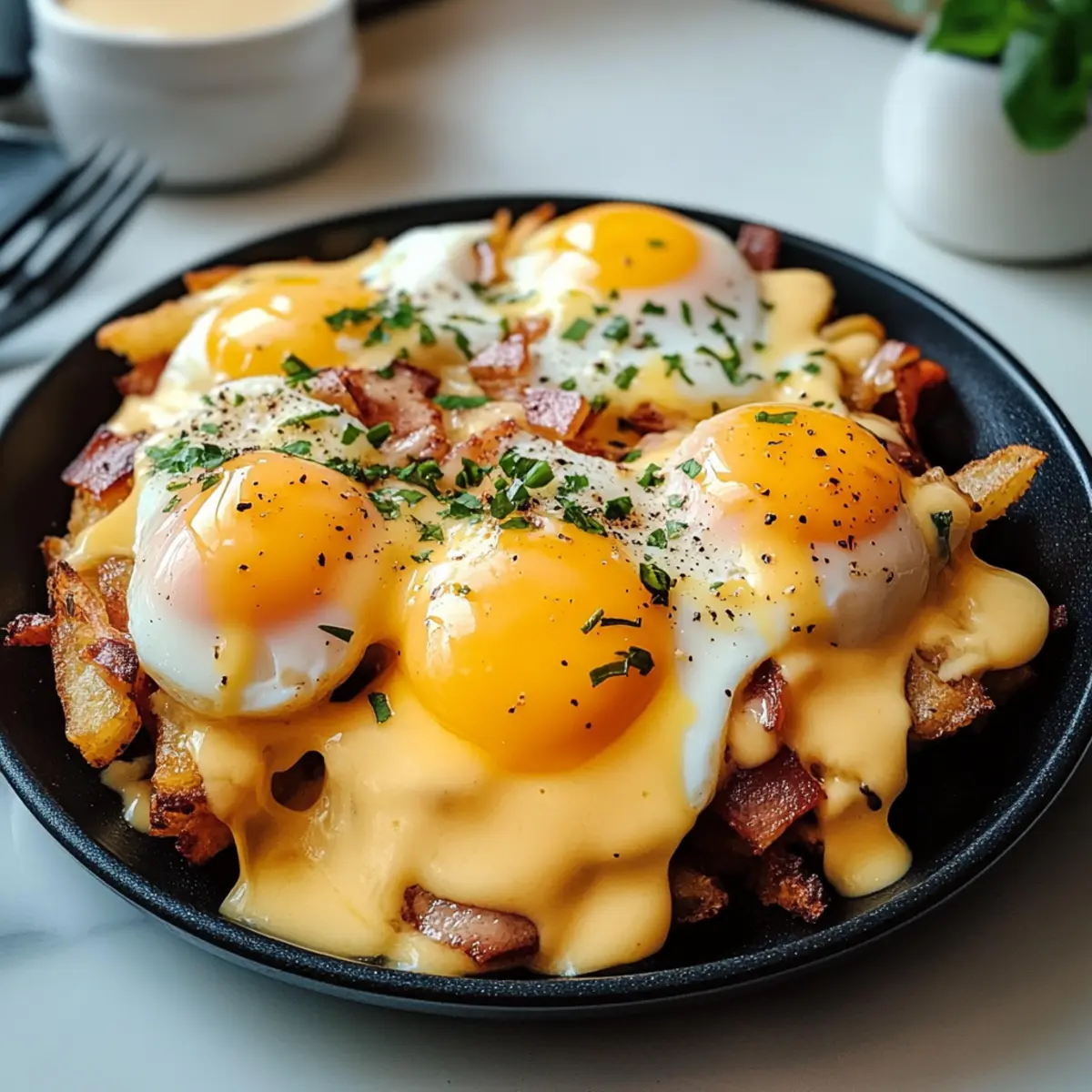 Frühstücks-Poutine mit köstlicher Hollandaise-Sauce