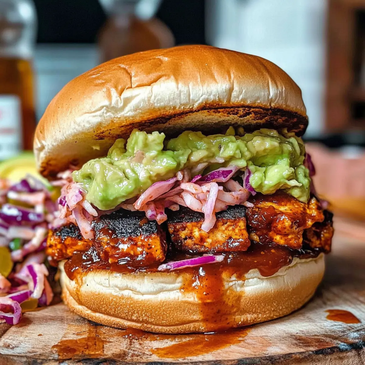 Einfache BBQ Tofu Sandwich mit zerdrückter Avocado