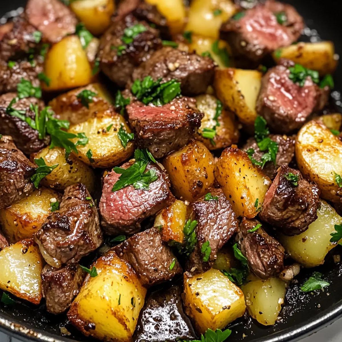 Knoblauchbutter-Rinderbissen und Kartoffeln schnell zubereiten