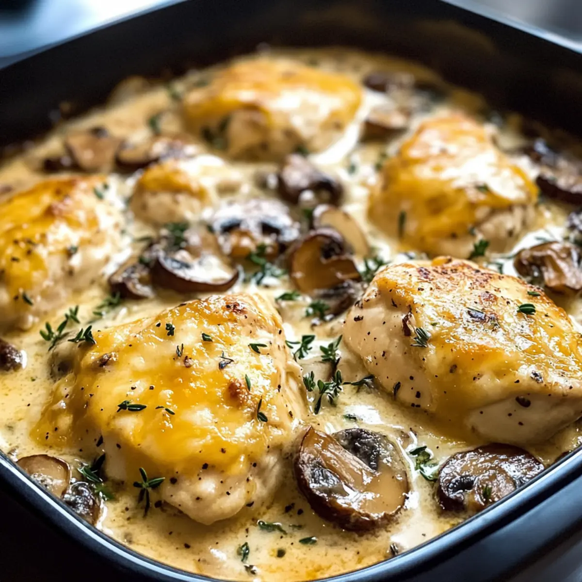 Keto Knoblauch Pilz Hähnchen Auflauf für den Genuss