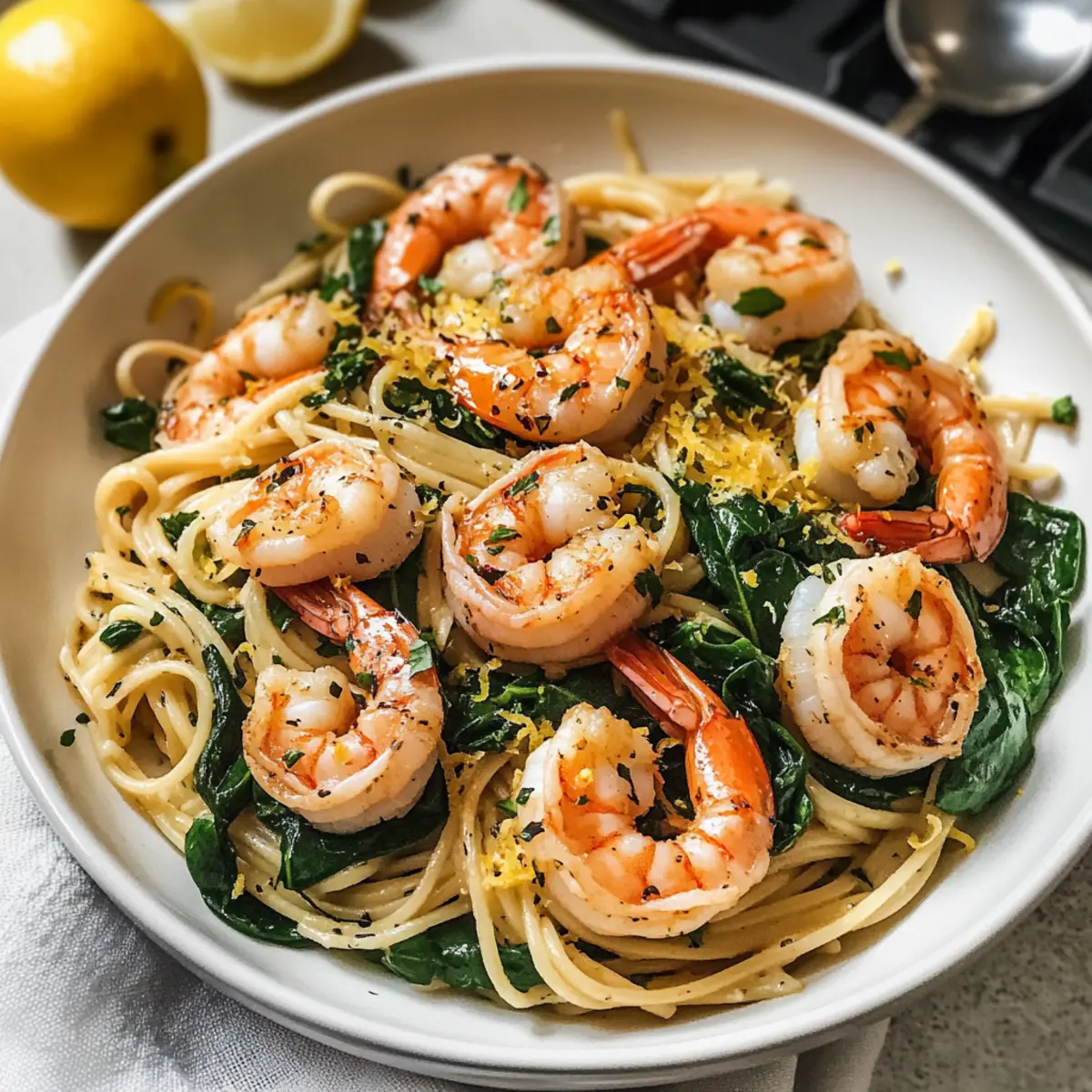 Zitronen-Knoblauch-Garnelen-Pasta mit Spinat leicht gemacht