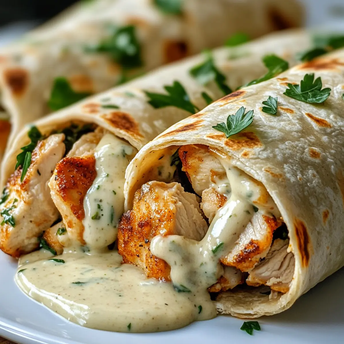 Herzhafte Hähnchen-Wraps mit Knoblauch-Sahnesoße