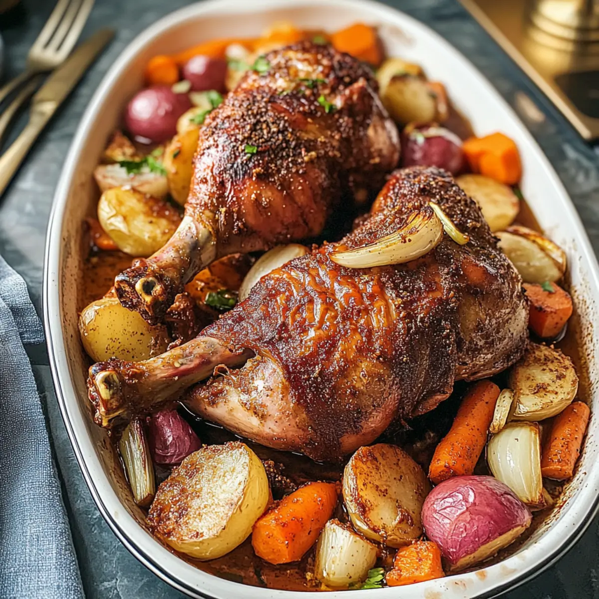 Langsam geröstete Truthahnbeine mit asiatischen Gewürzen