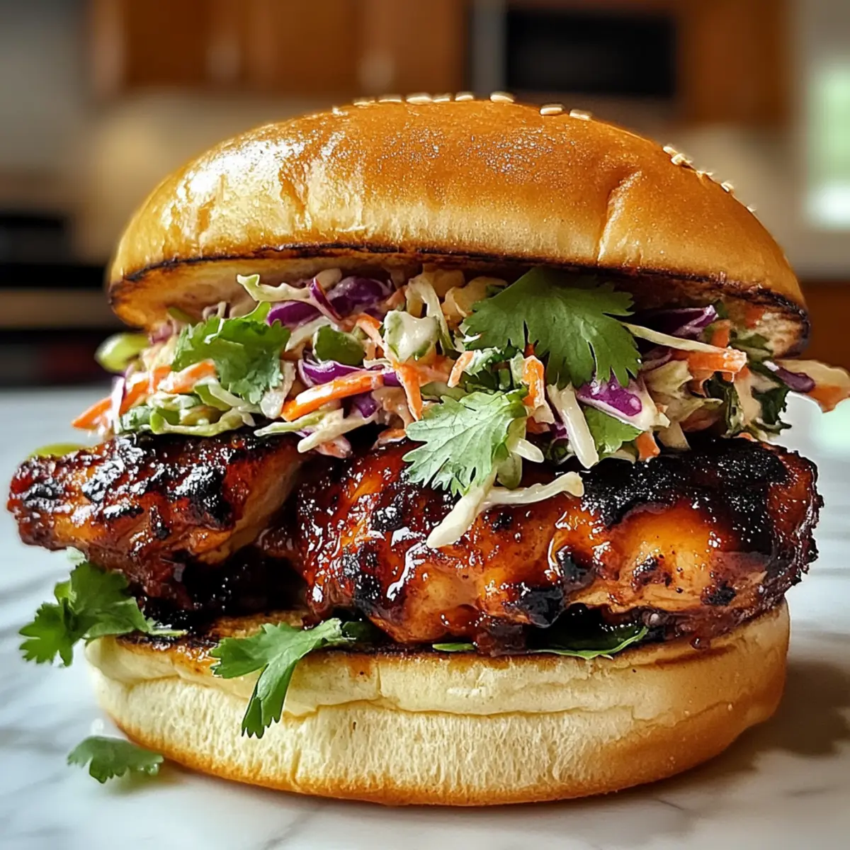 Scharfes Koreanisches BBQ Hühnchen Sandwich genießen