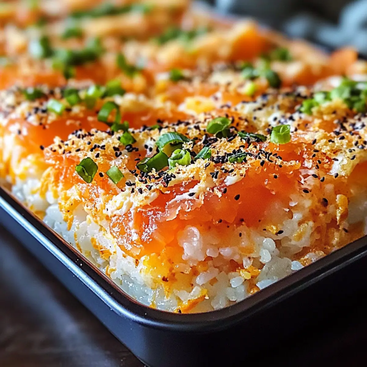 Scharfes Thunfisch- und cremiges Krabben-Sushi-Backgericht