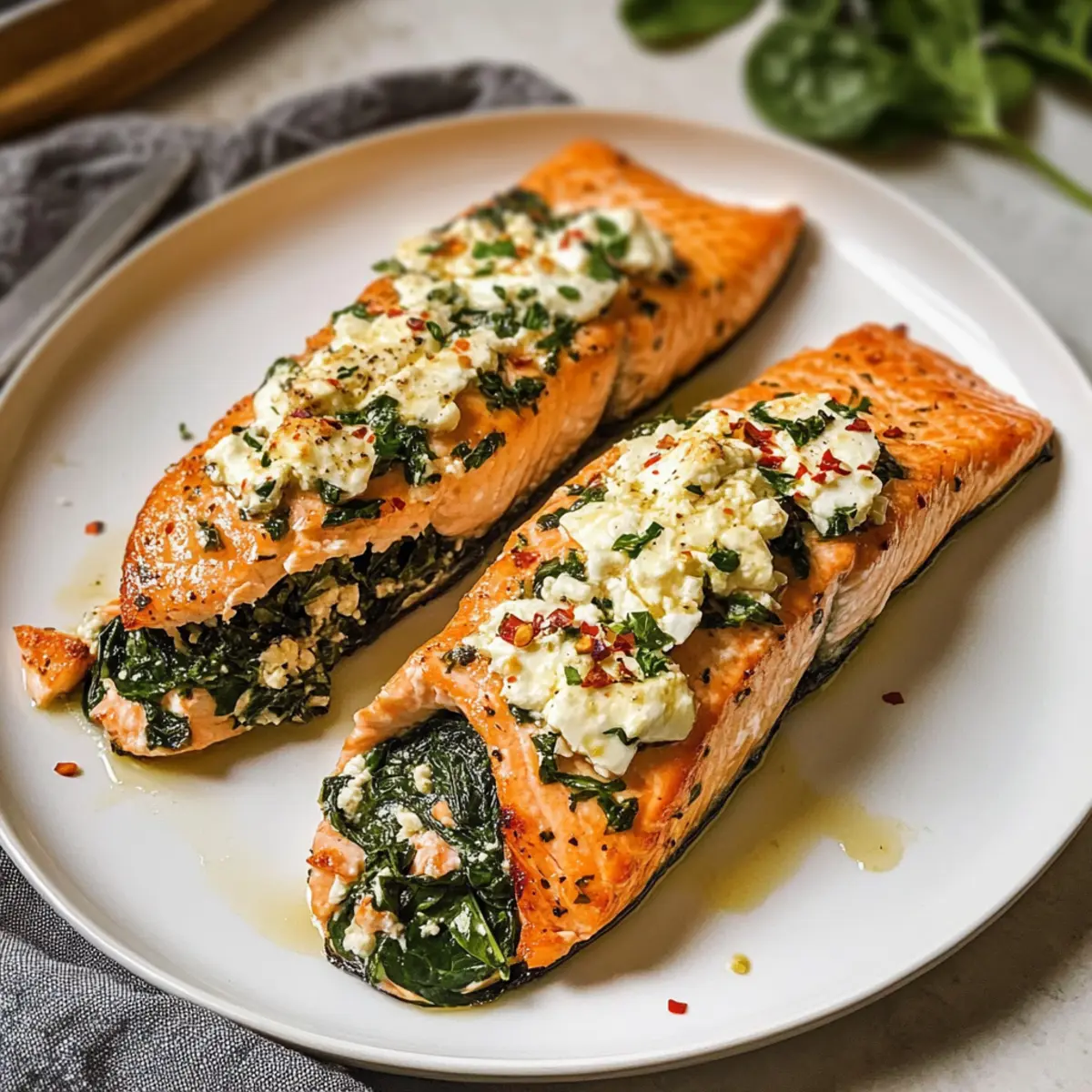 Gefüllter Lachs mit Spinat und Feta in 30 Minuten